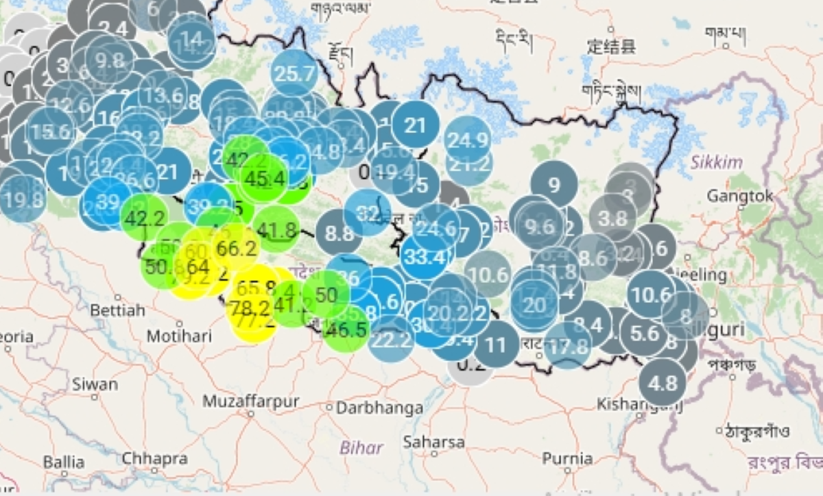 पछिल्लो ६ घण्टामा वीरगंजमा सबै भन्दा धेरै वर्षा