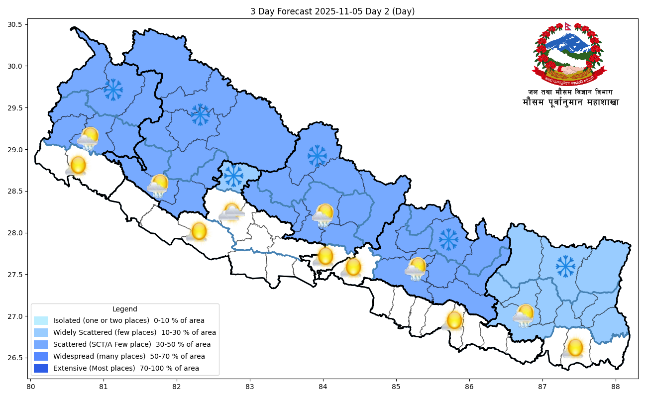 बागमति पश्चिम बदली, केही स्थानमा वर्षा, हिमपात