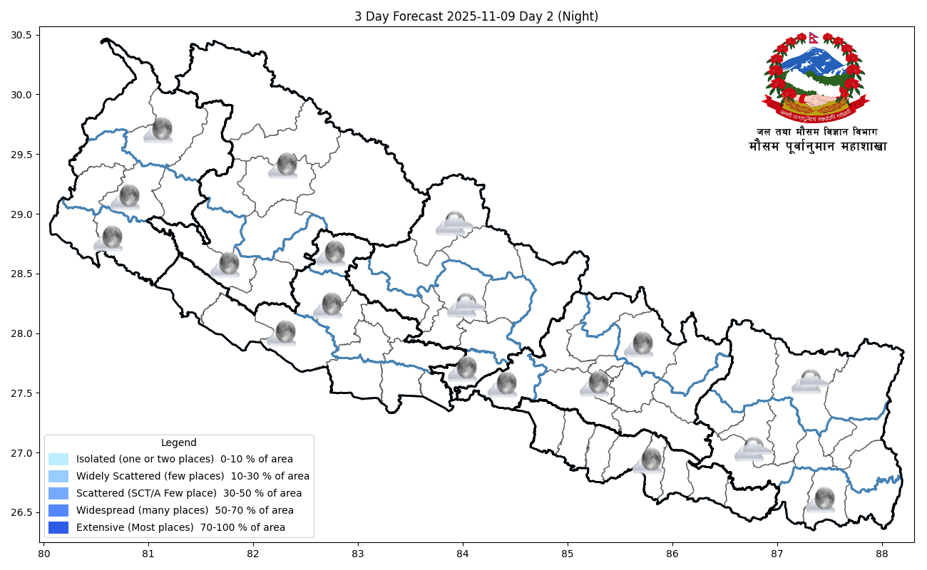 कोशी, बागमति र गण्डकीका पहाडमा आंशिक बदली, अन्यत्र सफा