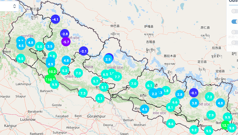 पूर्वी मधेशमा घट्यो चिसो :चन्द्रगढी ९.८ डिग्रि, काठमाडौं २.२ डिग्रि ,जुम्ला माइनस ५.७ डिग्रि