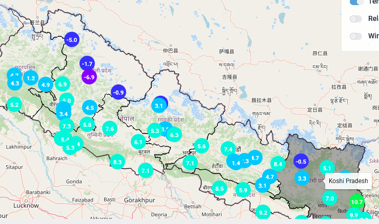 पूर्वभन्दा पश्चिम चिसो ? काठमाडौं १.१ चन्द्रगढी ९.३ धनगढी ५.४