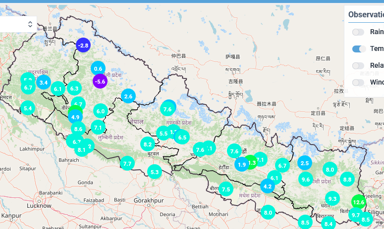 कहाँ कति चिसो ? काठमार्डौं १.९ जोमसोम २.५ तराई भन्दा पहाड न्यानो
