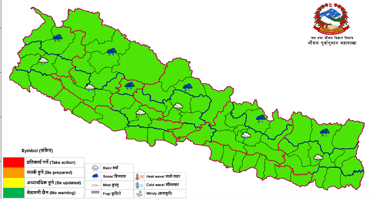 पश्चिमी वायुको प्रभाव : तराई मधेस सफा,पहाडी क्षेत्रमा वर्षा, हिमपात