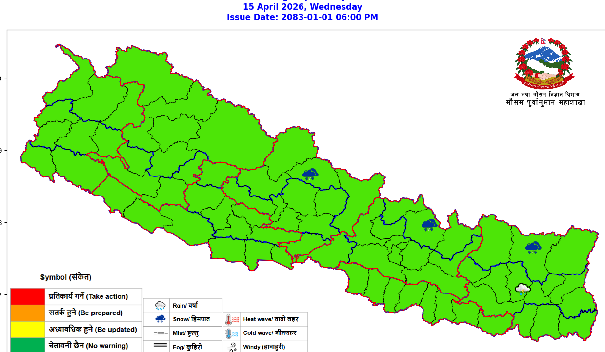 हिमाली क्षेत्रमा बादल, पहाडमा आंशिक बादल, तराई मधेश सफा