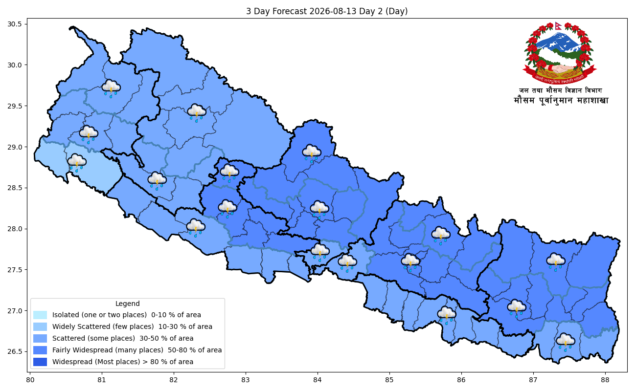 दिउँसो पूर्वी र मध्य नेपालमा आंशिक बादल, पश्चिममा सुख्खा, राति वर्षाको संभावना